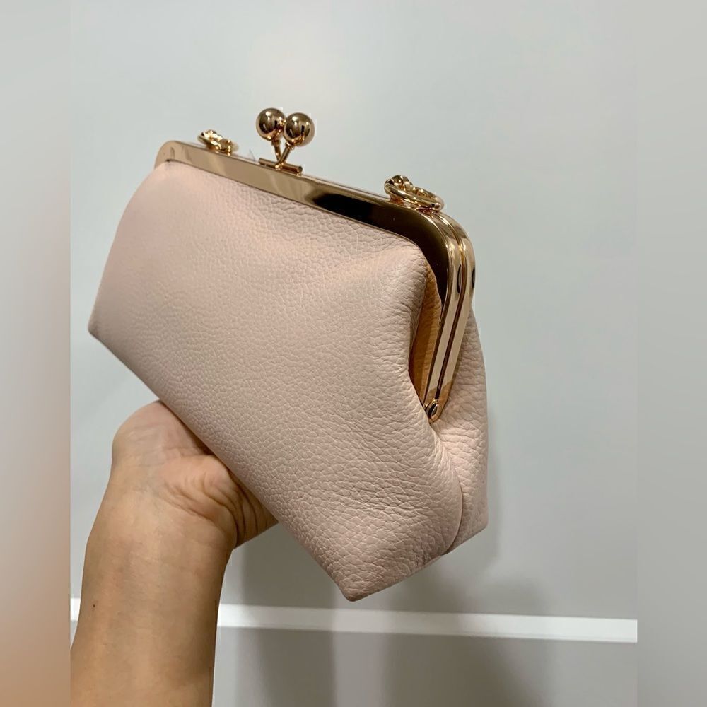 Soft Pink Genuine Pebble Leather Kisslock Clutch/Shoulder Bag/Crossbody - Picture 11 of 15